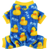 KUTKUT Fleece Dog Jumpsuit, Warm Plush Pet Pajamas With Duck Print & D-Ring, Winter Sleepwear For Small Dogs Puppies and Cats